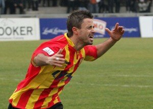 Andrea Pintori durante un'esultanza con la maglia Benevento